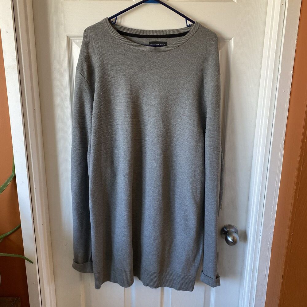 Shaquille O’Neal Sweater Men’s Size 2XLT Crew Neck Pullover Gray Knit